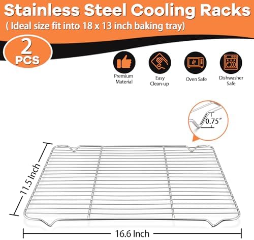 P&P CHEF Cooling Baking Rack Stainless Steel, 16.6" x 11.5", 2 Pcs, Silver - Image 2