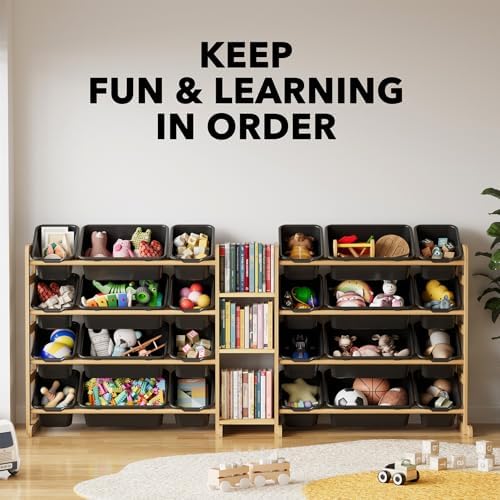 SpaceAid Large Toy Storage Organizer with 24 Bins and 3 Shelves, Toy Organizers Storage Bookshelf, Kids Bin Shelf Box Bookcase for Bedroom Playroom Organization Room Decor, True Black - Image 6