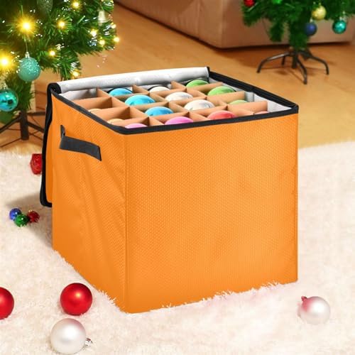 YETTASBIN Orange Solid Color Large Christmas Ornament Storage Box with Zipper & Adjustable Dividers, Storage Container with Lid & Handles for 64 Holiday Ornaments 3-Inch, 13 x 13 Inch by Unknown