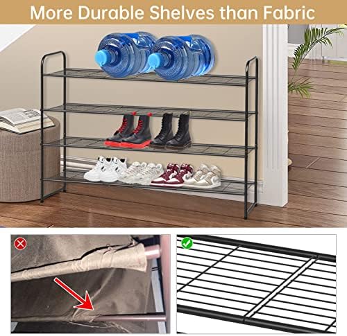 KEETDY 4-Tier Long Shoe Rack for Closet Metal Shoe Organizer for Entryway, Wide Stackable Shoe Storage Shelf with Sturdy Wire Grid for Closet Floor, Bedroom, Black - Image 4