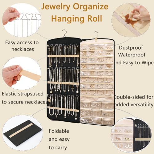 Hanging Jewelry Organizer, 1Pcs Double-Sided Jewelry Storage Roll XL - Image 4
