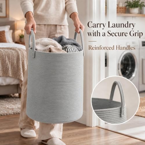 JMvicyroam 100L Cotton Rope Laundry Basket Hamper, Grey - Image 3