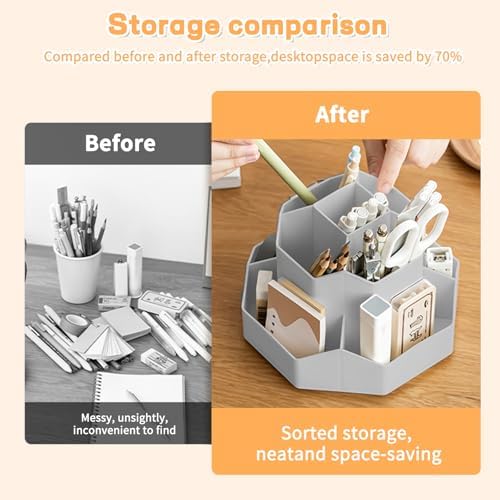 Cayxenful Pencil Pen Holder for Desk,9 Slots 360 Degree Rotating Desk Organizers,Desktop Storage Stationery Supplies Organizer, Cute Pencil Cup Pot For Office, School, Home(Grey) - Image 5