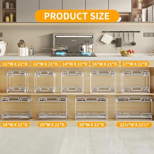 2-Tier Kitchen Cabinet Pull Out Shelf and Drawer Organizer Slide Out Pantry Storaqe Basket in Multiple Sizes (16" W x 21" D) - Image 4