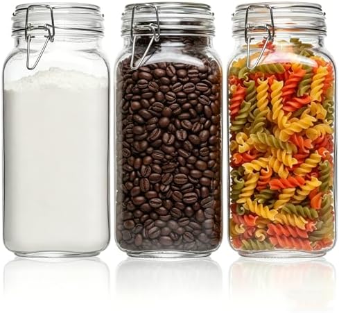 ComSaf Large Square Glass Jars with Airtight Lids 78 oz 3 Pack Wide Mouth by ComSaf