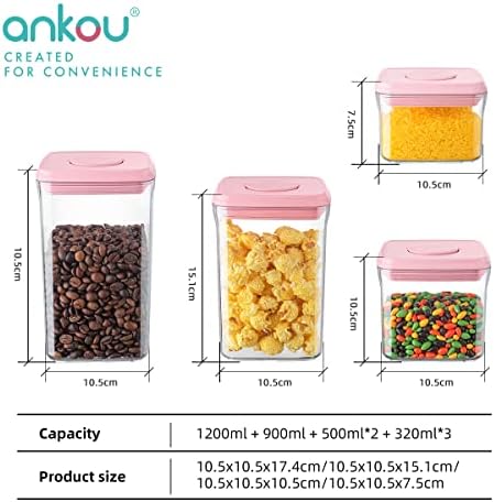 Ankou Airtight Food Storage Container - 7 Pcs One Button Handy Container Stackable Food Containers for Snacks Candy Salt Herbs Spices Coffee Bean Formula Popcorn BPA-Free Tight Seal - Image 6