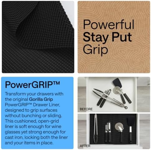 GORILLA GRIP powerGRIP Drawer Shelf and Cabinet Liner, 20"x30', Black - Image 3