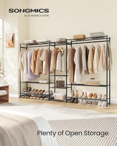 SONGMICS Portable Closet Wardrobe, 10 Shelves, 3 Hanging Rods, Metal Frame - Image 2