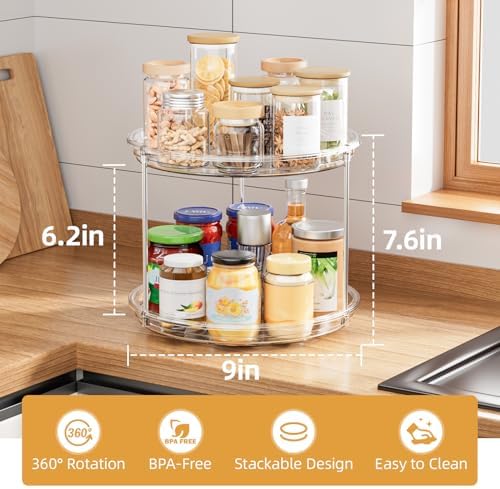 LAMU 2 Tier Lazy Susan Turntable Organizer for Cabinet, 9'' Rotating Spice Rack for Kitchen, Pantry, Countertop, Bathroom, Vanity, Under Sink, Medicine Cabinet Organizer, 4 Pack - Image 2
