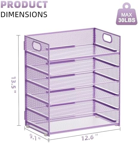 Marbrasse 2 Pack Desk Organizer with Handle, 6 Tier Paper Letter Tray, Mesh Desk File Organizer for Office, School and Home - Purple - Image 5