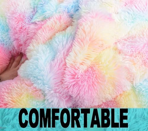 Fluffy Stuffed Animal Storage Bean Bag Chair Cover (No Filler), Faux Fur Comfy Bean Bag Cover for Organizing Plush Toys or Textile, for Adults Teens Kids Girls, Rainbow - Image 6