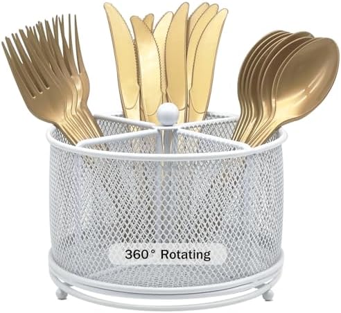 DysanVica Rotating Metal Utensil Caddy - Silverware Holder Countertop White by DysanVica