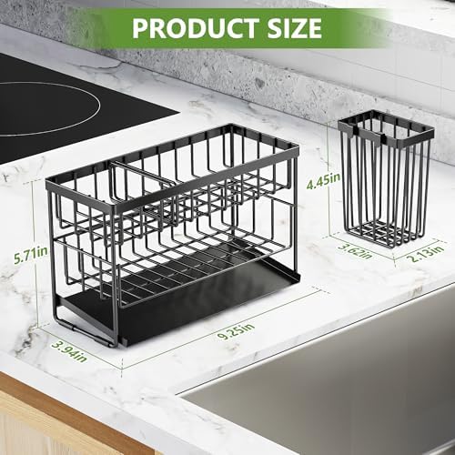 Cisily 2-Tier Kitchen Sink Caddy Organzier Rack with Dish Brush Sponge Holder - Image 6