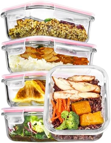 Vtopmart 5Pack 22oz Glass Storage Containers with Lids, Pink by Vtopmart