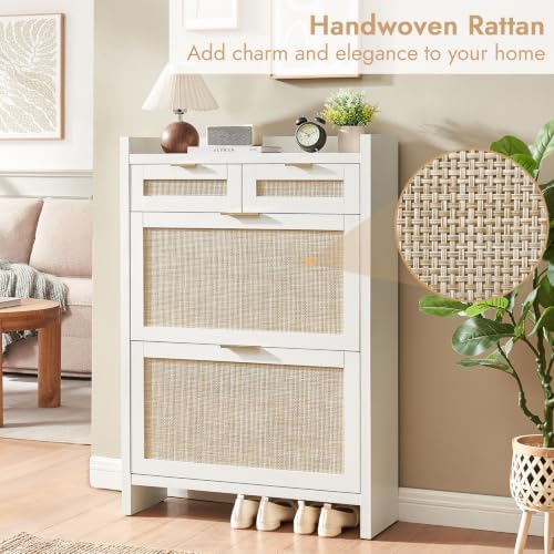 HOKYHOKY Rattan Shoe Storage Cabinet with 2 Drawers & 2 Flip Drawers - Image 3