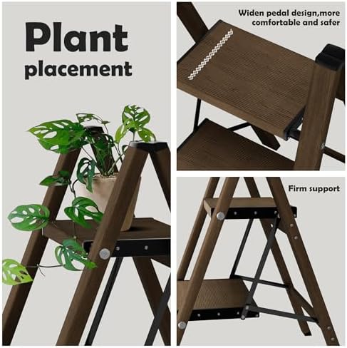 Taranta 2 Step Stool Foldable,Aluminum Step Ladder-Walnut - Image 2