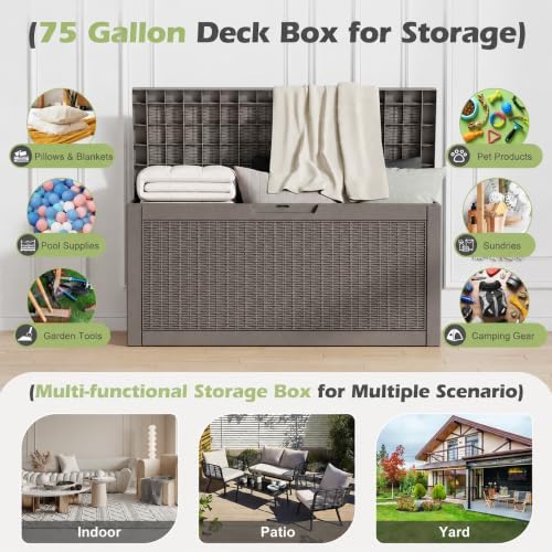 Outdoor Storage Box Waterproof, 75 Gallon Deck Box for Patio Storage - Image 3