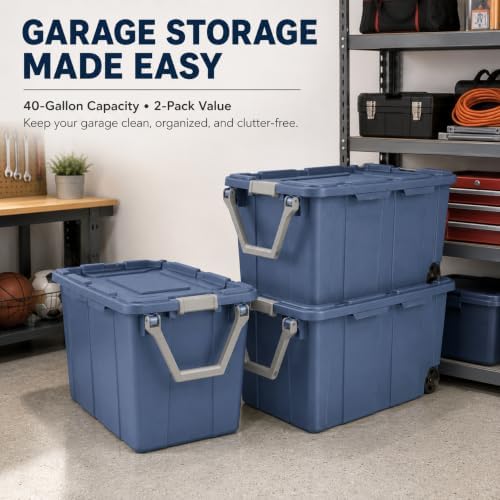 40 Gal Wheeled Storage Bin with Latching Lid 2-Pack,Blue - Image 5