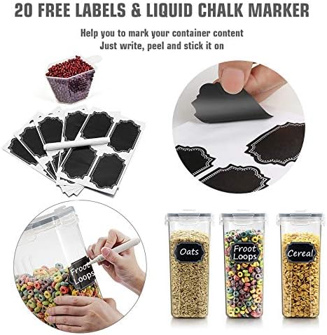 Wildone Cereal Storage Containers Set, Large BPA Free Plastic Airtight Food Storage Containers 4L /135.3oz for Flour, Sugar, 6 Piece Set Cereal Dispensers with 20 Labels & Marker, Grey - Image 5