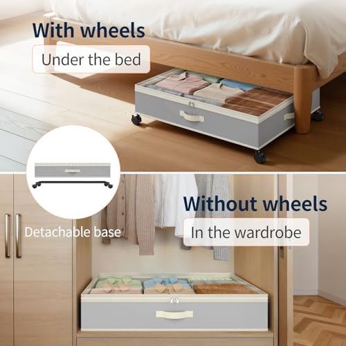Yecaye 80L Large Under Bed Storage Containers with Wheels, 2 Pack, Grey - Image 5