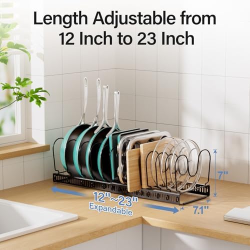 ORDORA Expandable Pots and Pans Organizer under Cabinet with 14 Dividers - Image 3