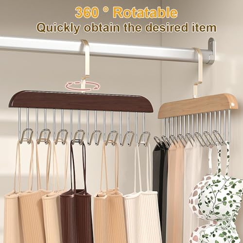 Belt Hanger 3 Pack with 24 Hooks, Sturdy Wooden Non-Slip Belt Holder, Space Saving Closet Organizer, Rotating Display Rack for Bra, Hat, Tank Tops - Image 2