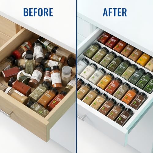 Spice Drawer Organizer, 4-Tier Spice Rack for Drawer Fits 11.8-22.8 in Wide, Expandable Seasoning Organizer with 2 Silicone Funnels and 160 Labels for Kitchen Cabinet Organization, White - Image 6