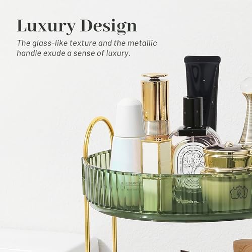 Rotating Makeup Organizer for Vanity, Perfume Skincare Lipstick Organizers for Bathroom Countertop, Clear Make up Storage for Dresser, Bathroom Cosmetics Organizer Storage 360 Spinning(2 Tier, Green) - Image 3