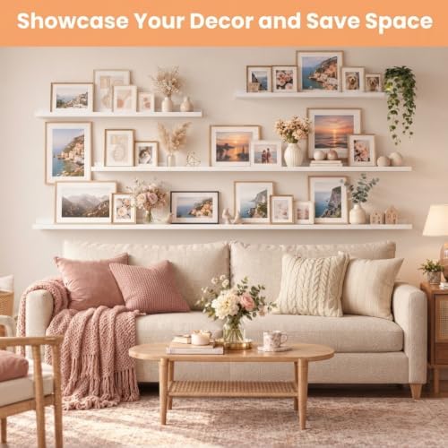 upsimples Floating Shelves for Wall Decor and Storage, White, 6Pcs 47.3'' - Image 3