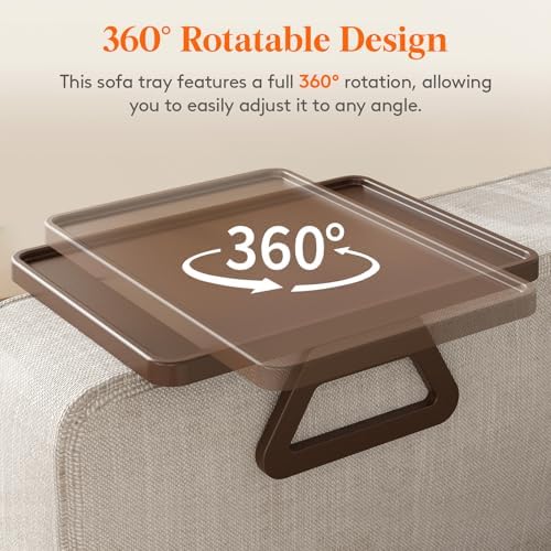Lifewit Adjustable Couch Arm Tray, Plastic Rotating Sofa Armrest Tray Table - Image 6