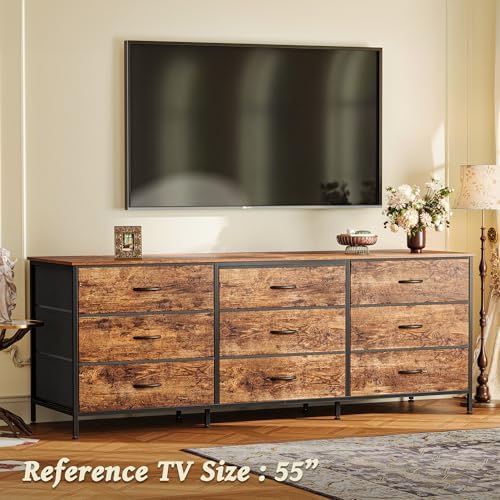 Huuger 63 Inch Dresser for Bedroom, Dresser for Closet with 9 Fabric Drawers, Large TV Stand for 55, 65, 70 Inch TV, Entertainment Center with Storage, Wide Long Chest of Drawers, Rustic Brown - Image 5