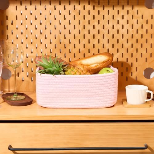 MiniArk Small Storage Baskets for Organizing | Closet Organizer Bins | Shelf Toy Basket | Woven Rope Baskets | Cube Decorative Box | Shallow Basket | 13x8.5x5.1” | 3 Packs Light Pink - Image 5