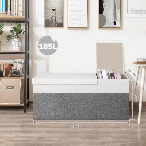 INDRESSME 185L Toy Storage Box, Grey & White, 39"x17"x17" - Image 5