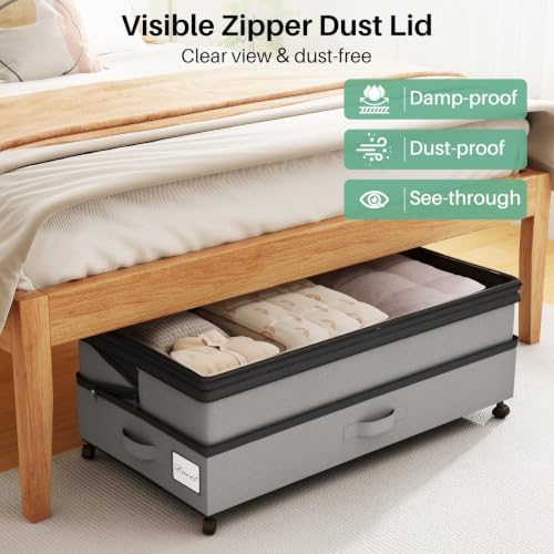 Kitstorack Under Bed Storage with Wheels 2Pack Height-adjustable Under Bed Storage Containers,Under Bed Shoe Storage Organizer with Clear Window&Label, Suitable for Clothes Storage, Gray - Image 5