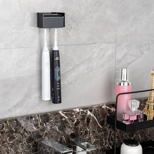 Toothbrush Holder Wall Mounted with Cover for Bathroom, 2 Slots Toothbrush Storage Organizer for Shower, Self Adhesive Toothbrush Hanger Rack for Dorm, Cabinet (Black) - Image 4
