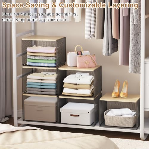 3 Pack Stackable Closet Organizers and Storage,Closet Shelves with Wood Top - Image 7