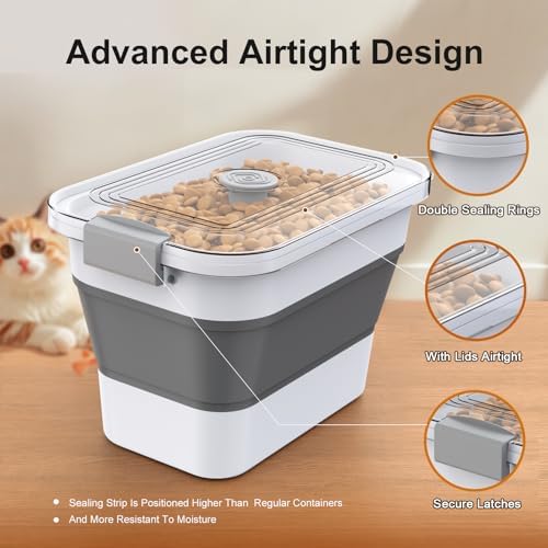 Dog Food Storage Container, 15-23 Lbs Collapsible Dog Food Container with Transparent Airtight Lid, Wheels and Scoop, Travel Pet Food Storage Container for Cat, Dog and Bird, Keep Dry Food Fresh - Image 4