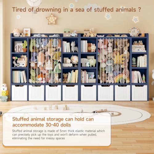 ONBRILL 3-in-1 Toy & Stuffed Animal Storage, 4 Movable Toy Chest, Blue - Image 6