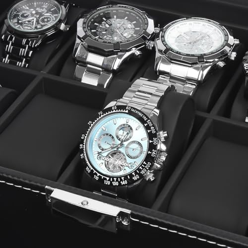 Watch Box for Men, 20 Slot Men's Watch Case with Transparant Glass Lid, Jewelry Box With Drawer, 2-Layer Watch Holder with Lock and Removable Pillows, PU Leather, Fathers Day Gift for Dad - Image 4