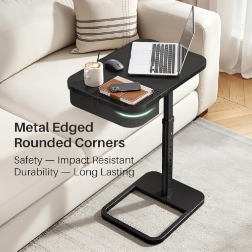 Kitstorack Large TV Tray Table with Flip-Top Storage Compartment for Extra Storage Space, 9 Adjustable Heights TV Trays, Safe Rounded Corners for Living Room, Bedroom, Study, Home Office, Black - Image 6