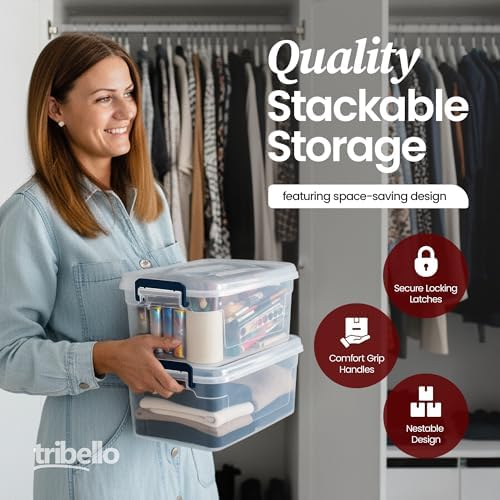 Tribello Plastic Storage Bins with Lids, Clear Stackable Storage Containers - 9.5 Qt - 2 Pack - Image 4