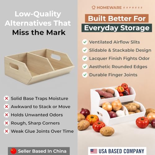 Potato and Onion Storage Bin, Stackable Bamboo Pantry Organizer and Storage, White - Image 6
