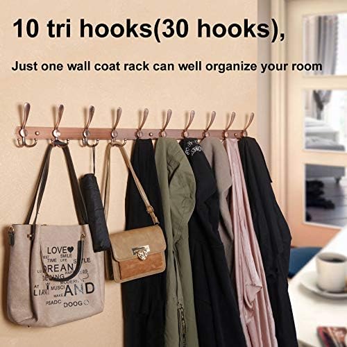 WEBI Coat Rack Wall Mount,37 5/8" Long Coat Hanger Wall,Coat Hooks Wall Mounted,16'' Hole to Hole,10 Triple Hooks for Hanging Coats,Clothes,Jacket,Hats,Antique Copper,2 Packs - Image 3