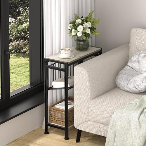 Small Side Table for Small Space, 3-Tier Narrow End Table with Magazine Holder, Slim Nightstand, Skinny Snack Couch Table in Living Room, Bedroom, Study, Kitchen and Balcony (Greige) - Image 6