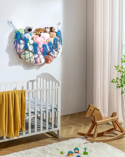 Boho Stuffed Animal Hammock, Corner or Falt Wall Hanging, Blue, L - Image 7