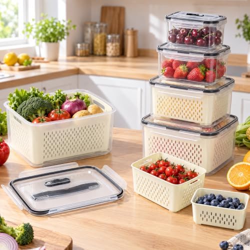 SZHLUX 5 PCS Fruit Storage Containers for Fridge with Removable Colander - Image 5