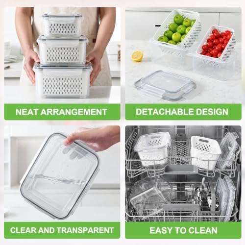 5pcs 4 in 1 Fruit Storage Containers for Fridge with Removable Colanders - Image 6