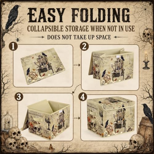 Briwooody Vintage Gothic Halloween Storage Bin with Lid and Carrying Handle - Image 6