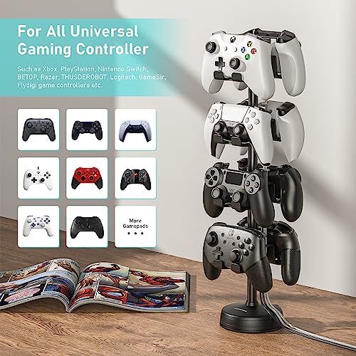 MANMUVIMO Headphone Controller Storage Holder for Desk 4 Tiers with Anti-Slip Stable Suction Cup, Controller Holder, Universal Gaming Desk Accessories for PS5/PS4/Xbox Series/Xbox One - Image 3