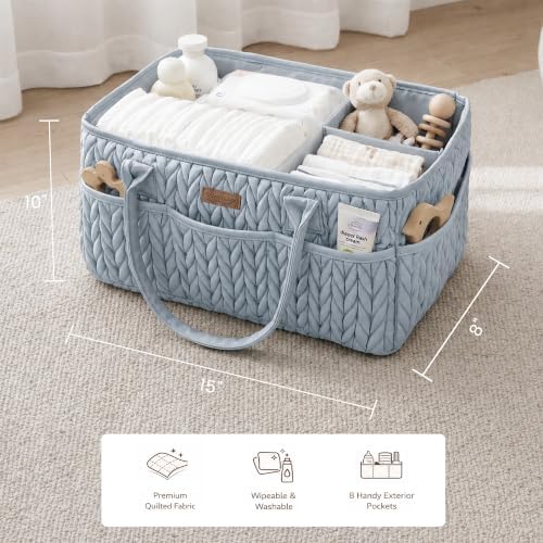 Konssy Baby Diaper Caddy Organizer, Braided Quilted Design with PU Handles - Image 5